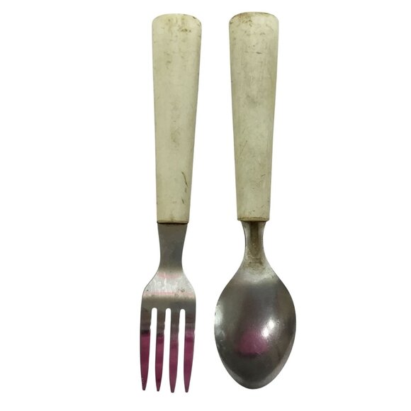 VTG BOZO The Clown Child's Spoon Fork Plastic Handles 1950s Capital Records Inc - Picture 2 of 4